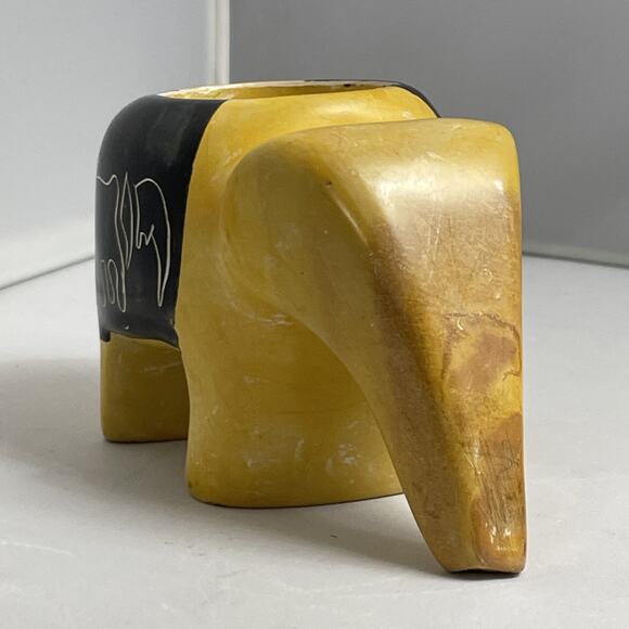 Small Yellow Soapstone Elephant Candle Holder Cute Boho Decor 4 Inches - Picture 5 of 9